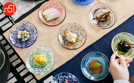 津軽びいどろ色色豆皿 4種 (菜の花・若葉・ねぶた夜祭・水鞠)_装飾品・工芸品 雑貨・日用品 皿・椀 食器 _【1490561】