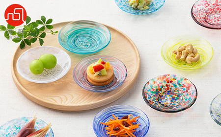 津軽びいどろ色色豆皿 4種 (菜の花・若葉・ねぶた夜祭・水鞠)_装飾品・工芸品 雑貨・日用品 皿・椀 食器 _【1490561】