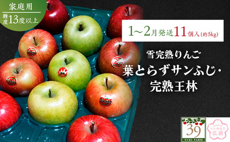 りんご 【 数量限定 】1～2月配送 雪完熟りんご 糖度13度以上 家庭用 葉とらずサンふじ ・ 完熟 王林 11個入り【 弘前市産 青森りんご  果物類 林檎 リンゴ  】