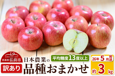 【26年5月発送】りんご 平均糖度13度以上！ 品種おまかせ 約3kg 訳あり CA貯蔵 クール便 青森 果物 フルーツ 林檎 リンゴ くだもの 不揃い 規格外