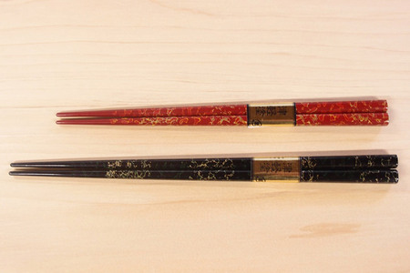  津軽塗 夫婦箸 唐塗 黒（大）・赤々（中）
