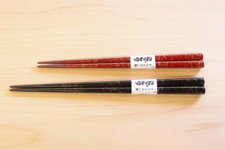 津軽塗 夫婦箸 こごり 唐塗 黒(大)・赤々(中)ペア