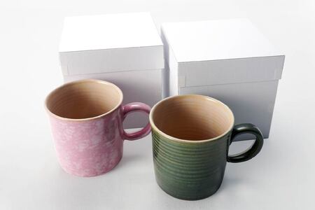 【八戸焼】マグカップペア（グリーン・ピンク）八戸焼　