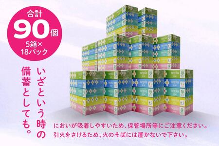 ネピア ネピネピティシュ150W 5個パック×18パック FSC認証紙 ティッシュ