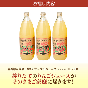 りんごジュース 【2026年2月発送】青森県産完熟100％ 1L×3本りんごジュース