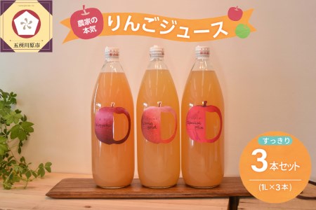 青森 りんごジュース 1L×3本 りんご 果汁 100％ ストレート すっきり 飲み比べ セット