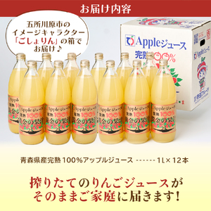 【2024年6月発送】リンゴジュース 青森県産完熟100％ 1L×12本(6本×2箱)