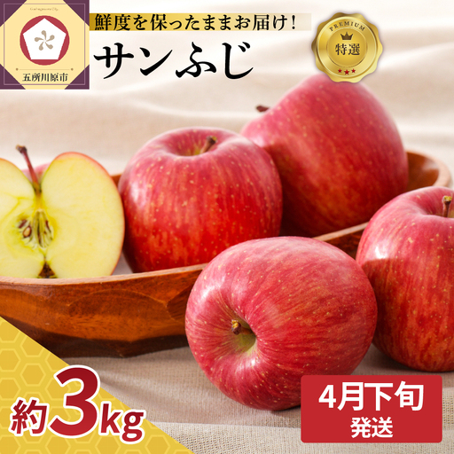 【2026年4月下旬発送】≪特選≫ りんご サンふじ 約3kg 贈答用 （スマートフレッシュTM貯蔵またはCA貯蔵）青森県 五所川原市