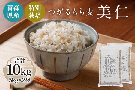 [青森県産もち麦・特別栽培] (農薬・化学肥料不使用) つがるもち麦 美仁 5kg×2袋｜津軽 食物繊維 [0348]