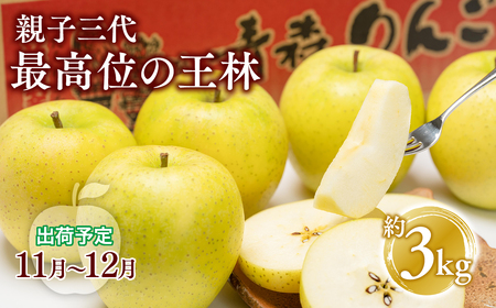 【全国ふじコンテスト最高賞受賞・青森りんご・平川市広船産・11月・12月発送】年内 家庭用　親子三代最高位の王林 約3kg