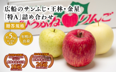 【レビューキャンペーン】年明け 贈答規格 広船のサンふじ・王林・金星約5kg詰合せ「特A」【広船アップルクラブ・平川市広船産・青森りんご・1月・2月】[hi-0004-003]