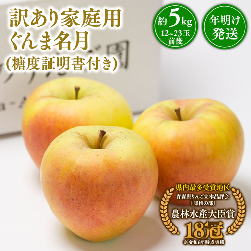 【レビューキャンペーン】年明け発送 【訳あり】家庭用ぐんま名月約5㎏（糖度証明書付き） 【那由多のりんご園・平川市産】りんご リンゴ 林檎 りんご 青森 平川市産 [hi-0005-031]