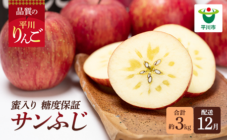 年内 蜜入り 糖度保証サンふじ 約3kg 【JA津軽みらい・平川市産・青森りんご・12月】