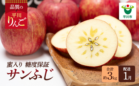 年明け 蜜入り 糖度保証サンふじ 約3kg 【JA津軽みらい・平川市産・青森りんご・1月】
