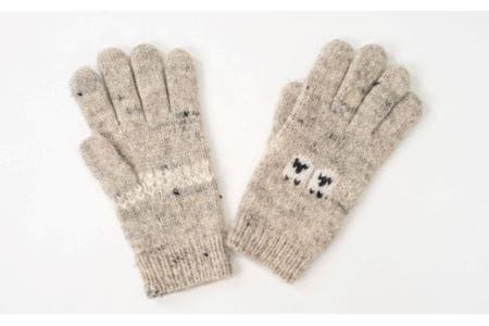 【北海道士別市】士別産羊毛　サフォーク手つむぎ手編み手袋（グレー、こげ茶）【1組】 