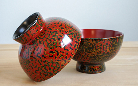 津軽塗　唐塗　呂・赤　夫婦椀 津軽塗唐塗呂・赤夫婦椀