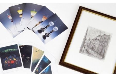 鷹山宇一 素描シート(額入り)& 絵はがき セット 【02402-0021】