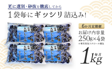 【 6ヵ月定期便 】砂抜き済みで手間いらず！冷凍・小川原湖産大和しじみ1kg（250g×4袋）【02408-0090】