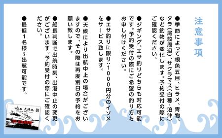【午前船】初心者～玄人まで大満足！チャーター船での船釣り体験【10名様まで同時利用可能】遊漁船チャーター券（遊漁船　大洋丸） １～10名乗船可