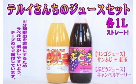テルイさんちのジュースセット【りんごジュース＆ぶどうジュース】各1L【照井観光果樹園】