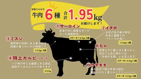 幻の田子牛 逸品セットB/牛肉計1.95kg （特製タレ付）