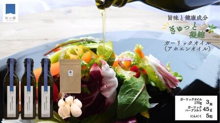 ガーリックオイル170g×3本・ガーリックソルト45gセット（たっこにんにく5粒おまけ付）