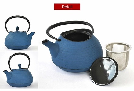 南部鉄器 ティーポット刷毛目0.6L（ジャパンブルー） 雑貨 日用品 工芸品 装飾品 