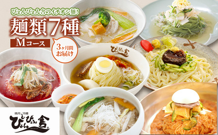 【 定期便 3回】麺類7種のMコース 麺 麺類 冷麺 温麺 じゃじゃ麺 冷蔵 ぴょんぴょん舎 岩手県 盛岡市
