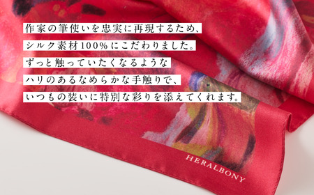 ヘラルボニー シルクスカーフ Yuh Mitani 「りんごのブーケ」 スカーフ