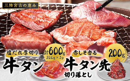 宮古の塩だれ厚切り牛タン600g(200g×3)・宮古の赤しそ香る牛タン先切り落とし200g_600g(200g×3) 牛タン牛タン牛タン牛タン牛タン_【配送不可地域：離島】【1558919】