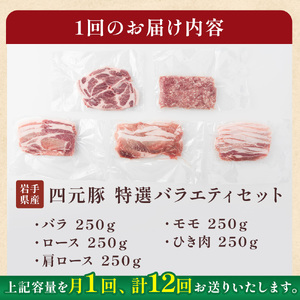 12ヶ月定期便 四元豚 厳選切り落とし肉 約1.25kg O0053