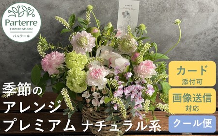 フラワーアレンジメント プレミアム 【 ナチュラル 系】 岩手県 北上市 E0073-NT  （ パルテール )  花 観賞用 アレンジ プレゼント ギフト 誕生日 お祝い クリスマス 卒業 入学 バレンタインデー ホワイトデー 贈答 母の日 父の日 敬老の日 感謝 退院 快気祝い プロポーズ ご褒美 生花 季節の花 赤 白 黄色 ピンク オレンジ 青 紫 寄せ植え 鉢植え ガーデニング 庭 玄関 リビング 部屋 客間 オフィス 開店祝い 周年祝い 退職祝い 就職祝い 還暦 成人 記念日 花