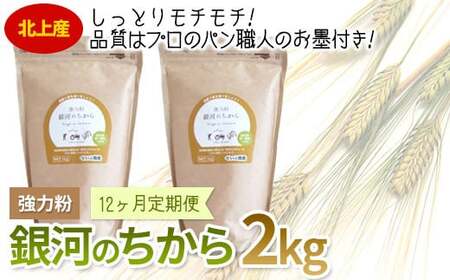【定期便/12ヶ月】強力粉「銀河のちから」1kｇ×2袋セット  岩手県 北上市 L0056 グルテン 小麦粉 プロの パン 職人使用 しっとり モチモチ 24,500円