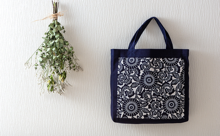 南部型染 提げ袋 【 大 】 藍染 染物 ハンドメイド 手染め 伝統 かばん ハンドバッグ 岩手県 北上市 横黒染工場　C0173