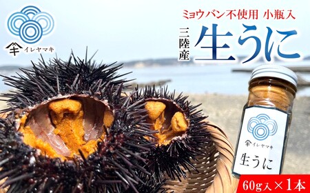 「先行予約」2026年発送分「ミョウバン不使用！ 小瓶入 生うに 60g」　岩手 三陸 久慈 冷蔵 小分け 生 雲丹 ウニ 新鮮 添加物不使用 ミョウバン不使用 配送指定日不可 ５月ＧＷ以降発送予定