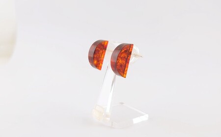 Amberlogue ピアス 半円形（金属素材：K10　琥珀：18×5×8.5mm　サイズ：全長8.5mm）