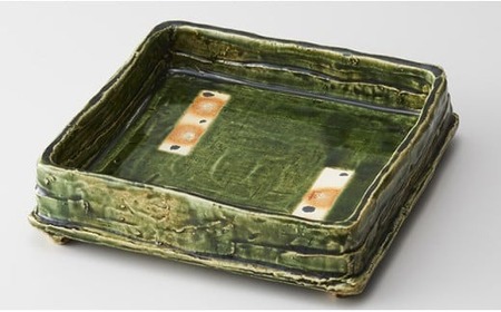 【 織部角鉢 ×1枚 】 陶芸工房 季仙窯 ［ 陶芸 手びねり 手づくり 鉢 皿 料理 作品 岩手 陸前高田 ］RT980