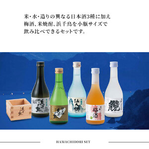 fn-31-008 浜千鳥 清酒・梅酒・米焼酎飲み比べ 300ml×5 日本酒 地酒