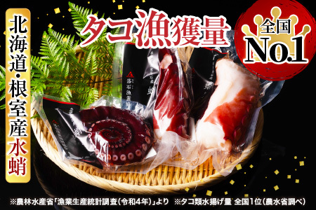 【北海道根室産】ボイルたこ足(水蛸)ブロック3切(計1kg前後) A-20003