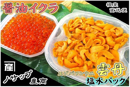 [12月21日決済分まで年内配送]エゾバフンウニ塩水パック80～90g×3P、醤油いくら80g×2P D-59037