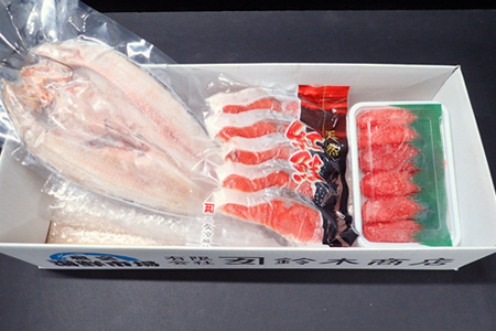無添加天然甘塩紅鮭5切×1P、甘口たらこ200g×1P、一夜干し開きほっけ1枚 G-14064