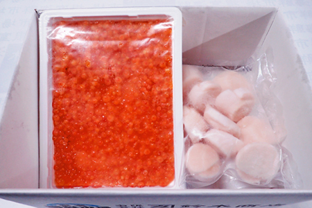 刺身用ほたて貝柱200g、いくら醤油漬け(鮭卵)200g A-14274