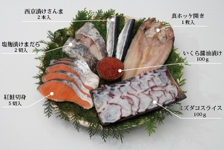 [12月21日決済分まで年内配送]海鮮セット竹(いくら・さんま・まだら・紅鮭・ミズダコ・ほっけ) B-12002