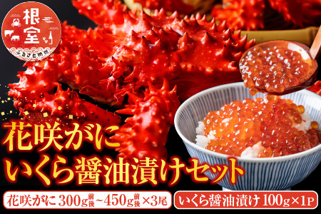 花咲かに300g前後～450g前後×3尾・いくら醤油漬け100g×1Pセット B-70012
