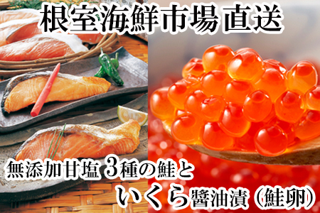 無添加天然甘塩鮭3種、いくら醤油漬け(鮭卵)70g×2P A-11087