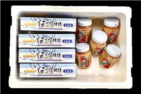 【北海道根室産】いくら醤油漬け1kg・お刺身ほたて2kg E-01014