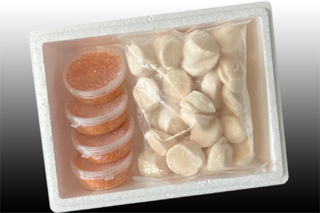 [12月21日決済分まで年内配送]いくら醤油漬け100g×4P、ほたて貝柱500g×2P D-30032