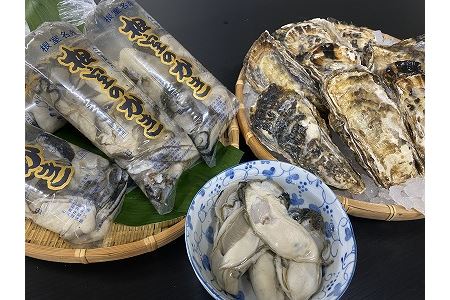 【北海道根室産】貝付き牡蠣10個、牡蠣むき身150g×2P A-54008