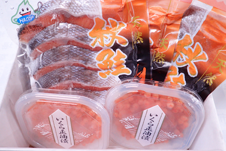 いくら醤油漬け(鮭卵)70g×2P、無添加天然甘塩秋鮭15切 A-14168