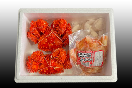 [12月21日決済分まで年内配送]花咲かに2尾、花咲かにむき身300g、ほたて貝柱500g F-70002